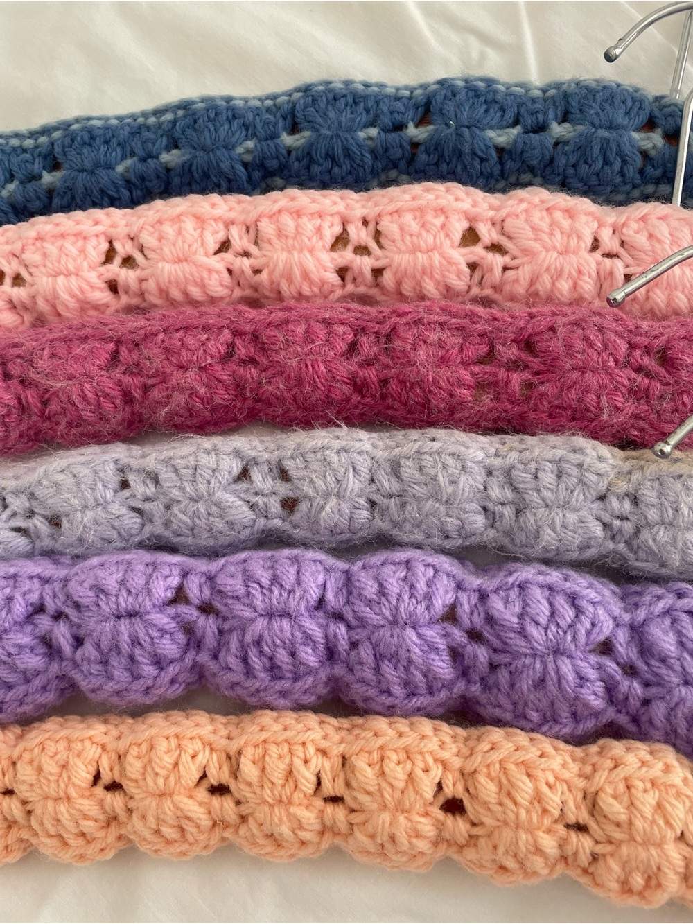 Six Hangers - Crocheted Padded in Peach, Lavender, Blue, Orange, Rose, Gray